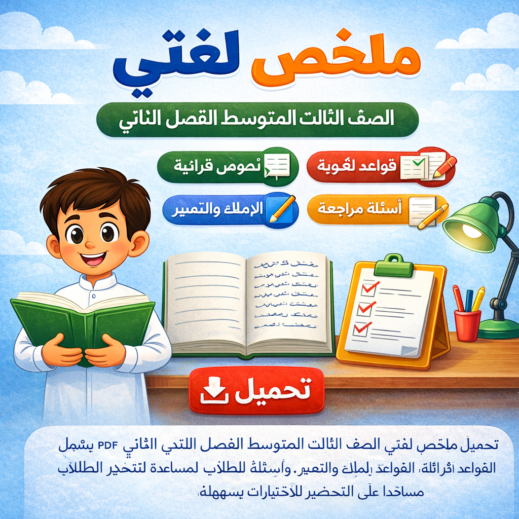ملخص لغتي الصف الثالث المتوسط الفصل الثاني تحميل ومراجعة شاملة للمنهج